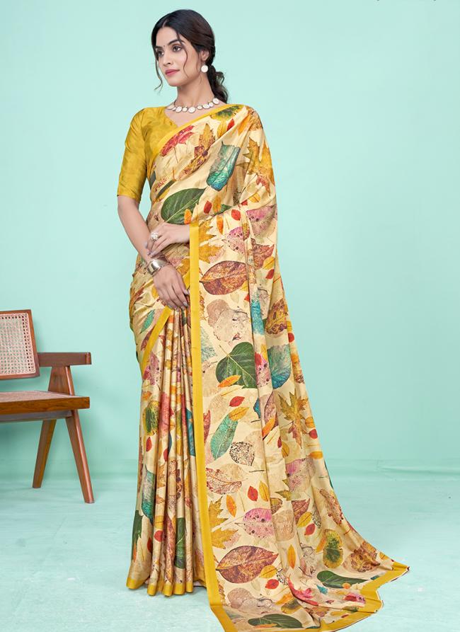 Soft Crepe Yellow Casual Wear Printed Saree